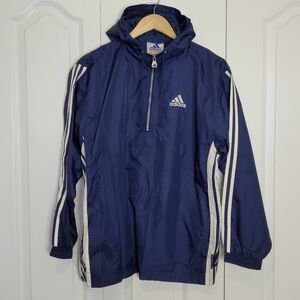 Adidas Blue Windbreaker with White Stripes